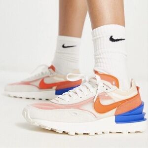 Nike Waffle 1 Pearl White Game Royal Rush Orange Athletic Shoes Womans